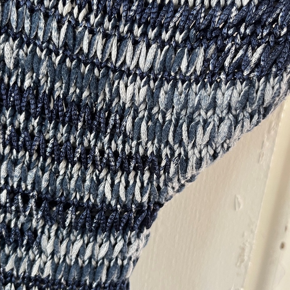 Eileen Fisher Open Knit Blue White Short Sleeve Top Size L Cotton Blend - Picture 11 of 15